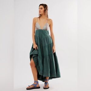 Free People Long Love Midi Dress in Indigo Combo